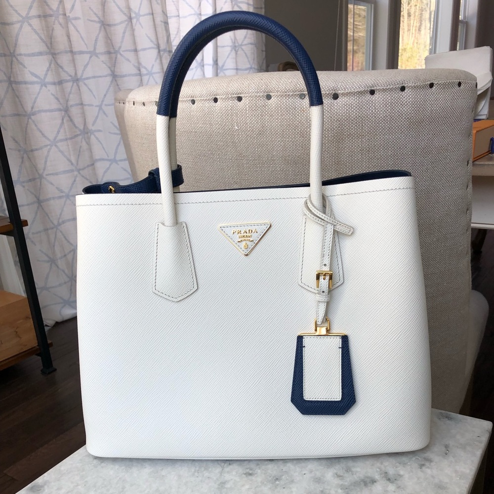 🚫SOLD🚫Prada medium double tote in white and blue - Picture 1 of 8